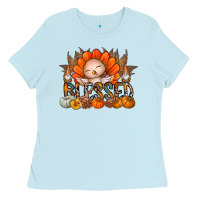 Baby Blue Thanksgiving Turkey Pumpkin Blessed Ladies Tee - CowhideDigitalArt
