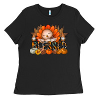 Black Thanksgiving Turkey Pumpkin Blessed Ladies Tee - CowhideDigitalArt