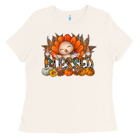 Bone Thanksgiving Turkey Pumpkin Blessed Ladies Tee - CowhideDigitalArt