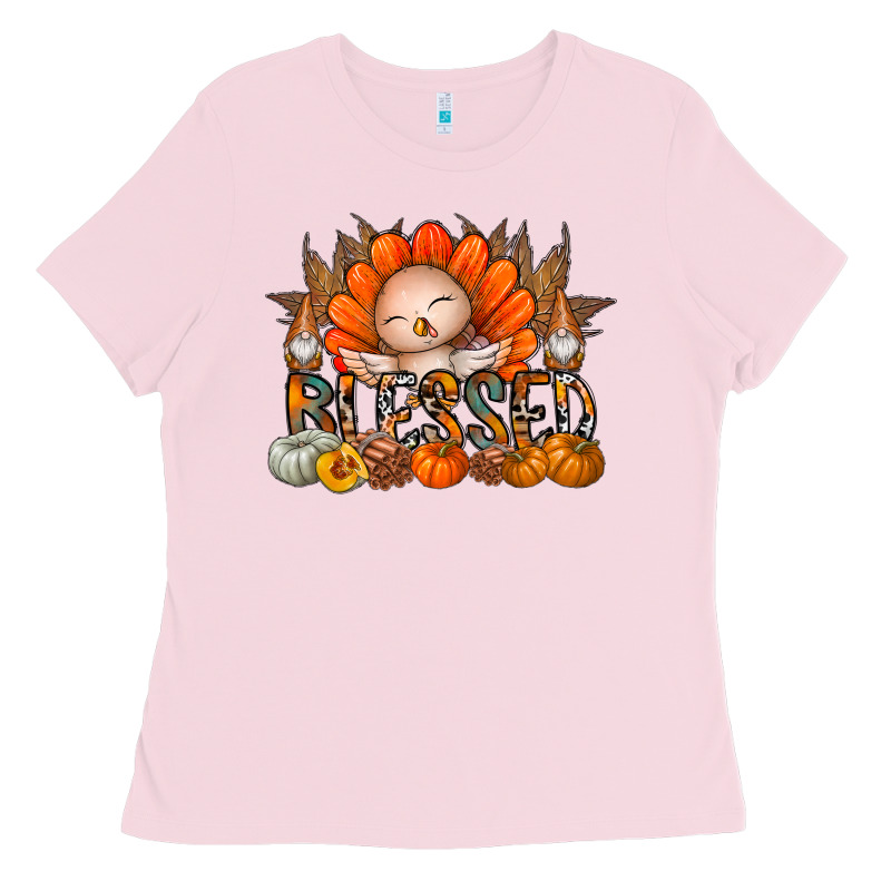 Thanksgiving Turkey Pumpkin Blessed Ladies Tee by CowhideDigitalArt | Teevron