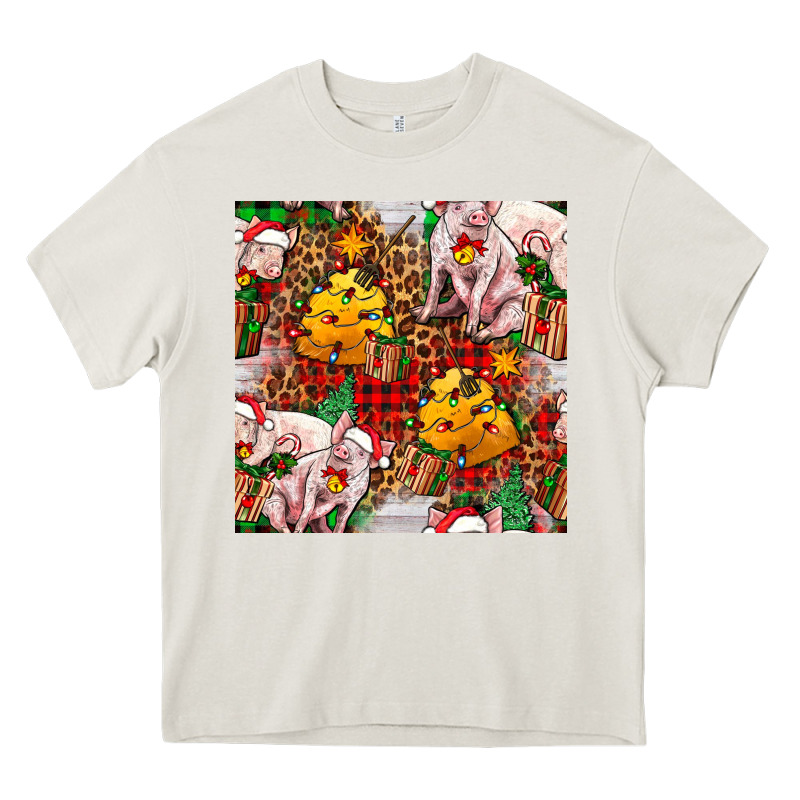 Christmas Pig  Tartan With  Hay And Christmas Ligh Heavy Core Tee by FaDigitalArtStudio | Teevron