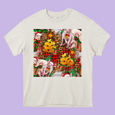 Christmas Pig  Tartan With  Hay And Christmas Ligh Heavy Core Tee Designed By Fadigitalartstudio