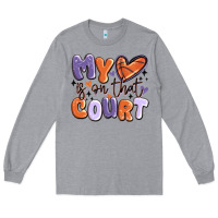 Heather Grey my heart is on that court Long Sleeve Tee - MaliasSmallBusiness