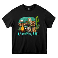 Black camping life caravan and gnome Heavy Core Tee - BarkalooDesign