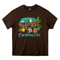 Chocolate Brown camping life caravan and gnome Heavy Core Tee - BarkalooDesign