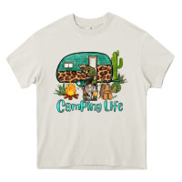 Cream camping life caravan and gnome Heavy Core Tee - BarkalooDesign