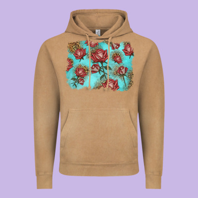 Red Roses With Leopard Background Vintage Hoodie Designed By Lillyallendesigns