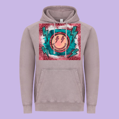 Western Lightning Bolt Smiling Face Turquoise Vintage Hoodie Designed By Barkaloodesign