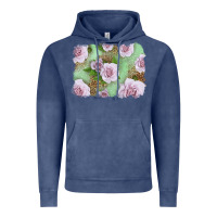 Vintage Denim pink roses with leopard background Vintage Hoodie - LillyAllenDesigns