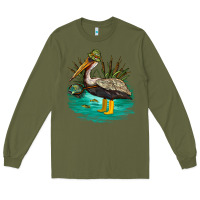 Army Green fishing pelican camp Long Sleeve Tee - NancyCooperArtShop