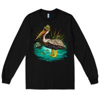 Black fishing pelican camp Long Sleeve Tee - NancyCooperArtShop