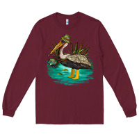 Burgundy fishing pelican camp Long Sleeve Tee - NancyCooperArtShop