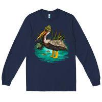 Navy fishing pelican camp Long Sleeve Tee - NancyCooperArtShop
