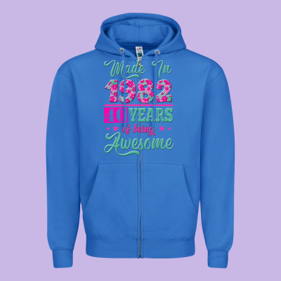 Made In 1982, 40 Years Of Being Awesome Zipper Hoodie Designed By Jasminsmagicworld
