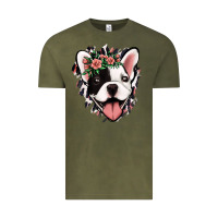 Vintage Olive french bulldog floral Vintage Tee - Jasminsmagicworld