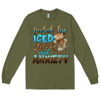 Army Green fueled by iced coffee and anxiety Long Sleeve Tee - NancyCooperArtShop