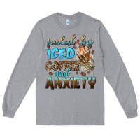 Heather Grey fueled by iced coffee and anxiety Long Sleeve Tee - NancyCooperArtShop