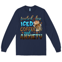 Navy fueled by iced coffee and anxiety Long Sleeve Tee - NancyCooperArtShop