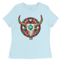Baby Blue turquoise aztec bullskull Ladies Tee - JahusDesignShop