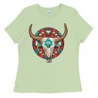 Matcha turquoise aztec bullskull Ladies Tee - JahusDesignShop