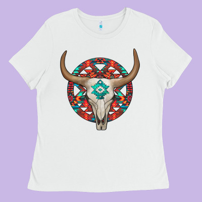 Turquoise Aztec Bullskull Ladies Tee Designed By Jahusdesignshop