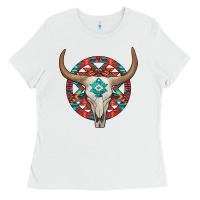 White turquoise aztec bullskull Ladies Tee - JahusDesignShop