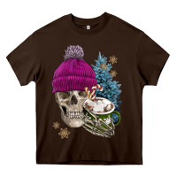 Chocolate Brown winter skeleton skull Heavy Core Tee - FaDigitalArtStudio
