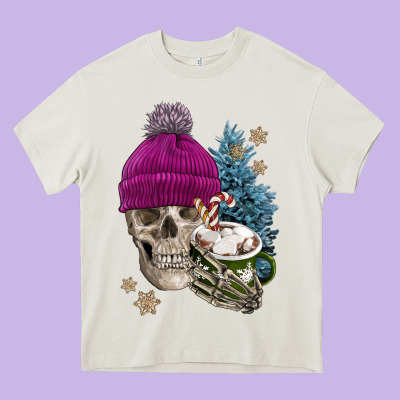 Winter Skeleton Skull Heavy Core Tee Designed By Fadigitalartstudio