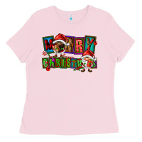 Bubblegum Pink merry christmas gnomies Ladies Tee - FaDigitalArtStudio