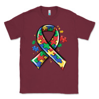 Burgundy autism puzzle ribbon Classic Tee - MaliasSmallBusiness