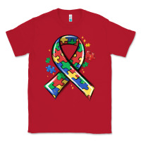 Red autism puzzle ribbon Classic Tee - MaliasSmallBusiness