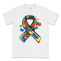 White autism puzzle ribbon Classic Tee - MaliasSmallBusiness