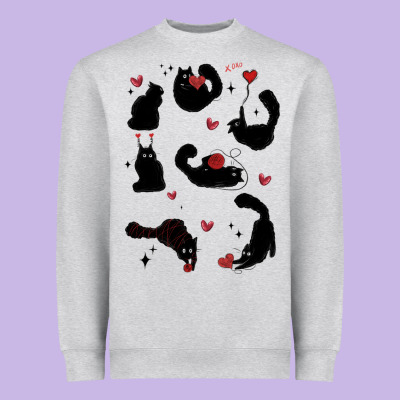Valentine Cat Heavyweight Sweatshirt Designed By Maliassmallbusiness