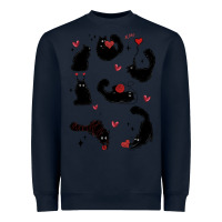 Navy valentine cat Heavyweight Sweatshirt - MaliasSmallBusiness