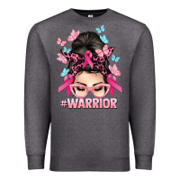 Charcoal Heather Warrior Cancer messy bun Cancer Awareness Premium Sweatshirt - HowdyJamesFarm