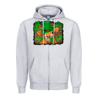 Heather Grey st patricks orange cow with leopard background Zipper Hoodie - Jasminsmagicworld