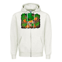 Oatmeal Heather st patricks orange cow with leopard background Zipper Hoodie - Jasminsmagicworld