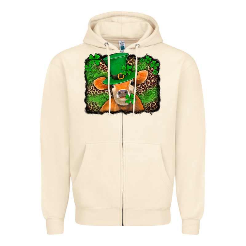 St Patricks Orange Cow With Leopard Background Zipper Hoodie by Jasminsmagicworld | Teevron