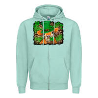 Seafoam st patricks orange cow with leopard background Zipper Hoodie - Jasminsmagicworld