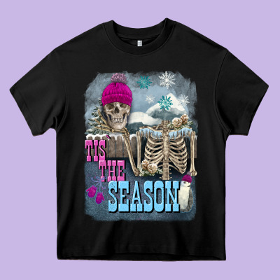 Winter Tis The Season Skeleton Heavy Core Tee Designed By Fadigitalartstudio