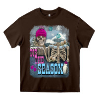 Chocolate Brown Winter tis the season skeleton Heavy Core Tee - FaDigitalArtStudio
