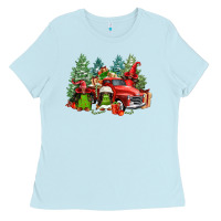 Baby Blue merry christmas truck afro gnomies Ladies Tee - FaDigitalArtStudio