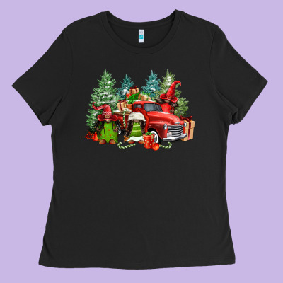 Merry Christmas Truck Afro Gnomies Ladies Tee Designed By Fadigitalartstudio