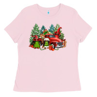 Bubblegum Pink merry christmas truck afro gnomies Ladies Tee - FaDigitalArtStudio