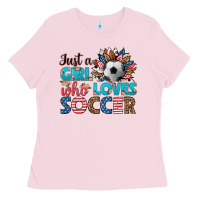 Bubblegum Pink just a girl who loves soccer Ladies Tee - HRA Design Shop