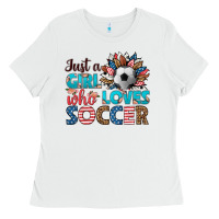 White just a girl who loves soccer Ladies Tee - HRA Design Shop