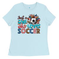 Baby Blue just a girl who loves soccer Ladies Tee - HRA Design Shop