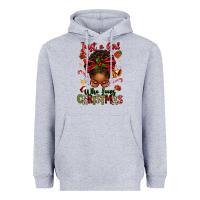 Heather Grey just a girl who loves christmas afro messy bun Heavyweight Hoodie - texasbilliewilder