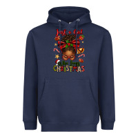 Navy just a girl who loves christmas afro messy bun Heavyweight Hoodie - texasbilliewilder