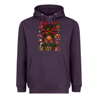 Plum just a girl who loves christmas afro messy bun Heavyweight Hoodie - texasbilliewilder
